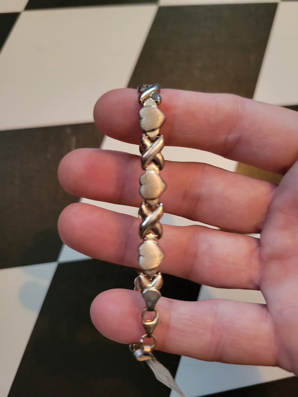 ACME Two-Tone Heart Link Bracelet in Metallic Pink and Silver